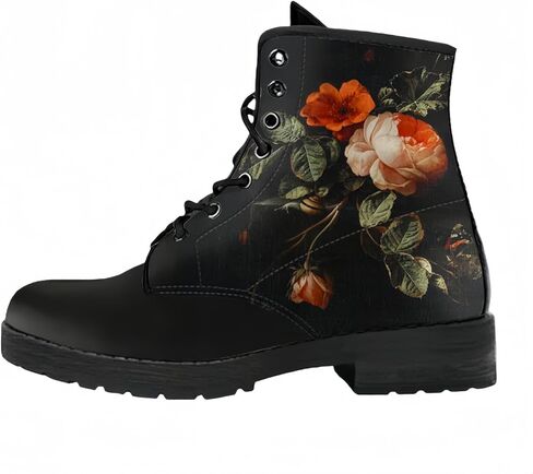 Women's Printed Short Boots Lace-up Block Heel Combat Ankle Booties for Girls Ladies Autumn and Winter Shoes Rose Skull Butterfly FLowers Cartoon Pattern in Saudi Arabia
