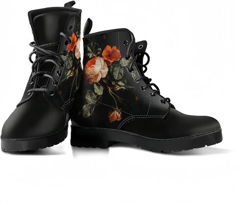 Women's Printed Short Boots Lace-up Block Heel Combat Ankle Booties for Girls Ladies Autumn and Winter Shoes Rose Skull Butterfly FLowers Cartoon Pattern in Saudi Arabia