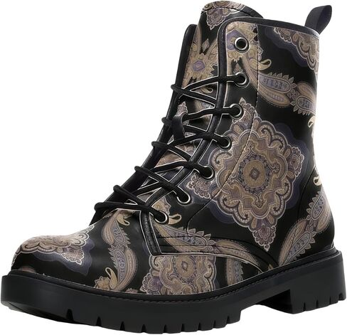 Women's Printed Short Boots Lace-up Block Heel Combat Ankle Booties for Girls Ladies Autumn and Winter Shoes Rose Skull Butterfly FLowers Cartoon Pattern in Saudi Arabia