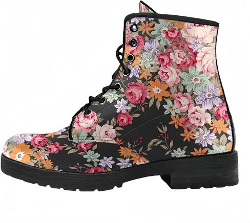 Women's Printed Short Boots Lace-up Block Heel Combat Ankle Booties for Girls Ladies Autumn and Winter Shoes Rose Skull Butterfly FLowers Cartoon Pattern in Saudi Arabia