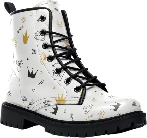 Women's Printed Short Boots Lace-up Block Heel Combat Ankle Booties for Girls Ladies Autumn and Winter Shoes Rose Skull Butterfly FLowers Cartoon Pattern in Saudi Arabia