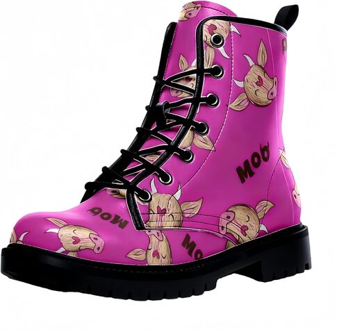 Women's Printed Short Boots Lace-up Block Heel Combat Ankle Booties for Girls Ladies Autumn and Winter Shoes Rose Skull Butterfly FLowers Cartoon Pattern in Saudi Arabia