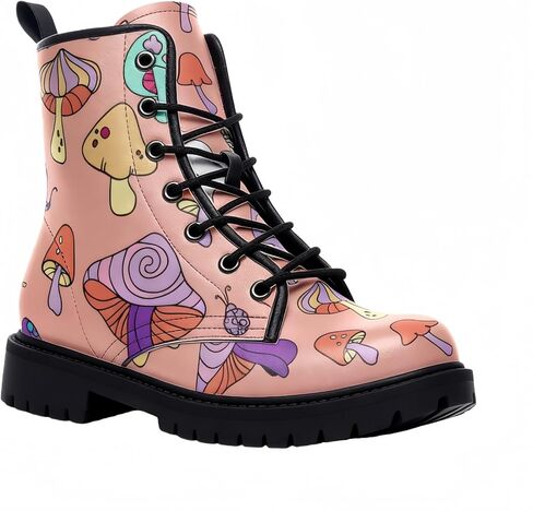 Women's Printed Short Boots Lace-up Block Heel Combat Ankle Booties for Girls Ladies Autumn and Winter Shoes Rose Skull Butterfly FLowers Cartoon Pattern in Saudi Arabia