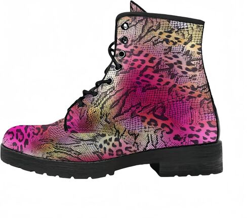 Women's Printed Short Boots Lace-up Block Heel Combat Ankle Booties for Girls Ladies Autumn and Winter Shoes Rose Skull Butterfly FLowers Cartoon Pattern in Saudi Arabia