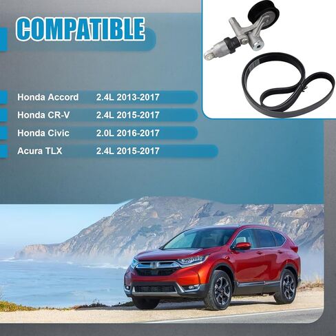 طقم شداد حزام القيادة بديل لسيارة Honda Accord 2013-2017، CR-V 2015-2017، Civic 2016-2017، لـ Acura TLX 2015-2017 - حزام سير السربنتين وبكرة المحرك 311105LAA02 7PK1440 31170-5A2-A03 in Kuwait