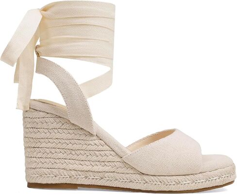 Womens Espadrilles Wedges Sandals Summer Lace Up Platform Raffia Heels Beach Sandles - Ankle Strap, Open Toe, Dress, Rome, Wedding in Kuwait