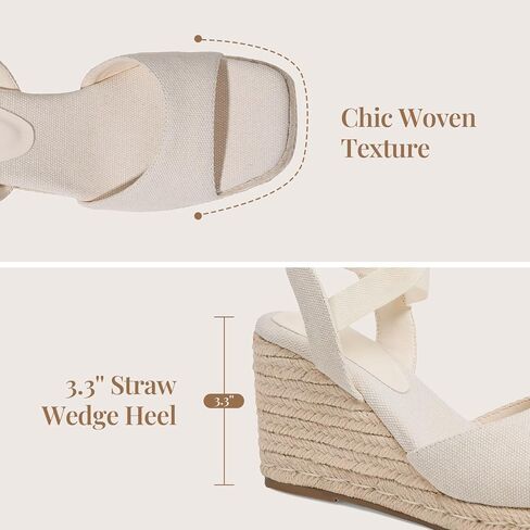 Womens Espadrilles Wedges Sandals Summer Lace Up Platform Raffia Heels Beach Sandles - Ankle Strap, Open Toe, Dress, Rome, Wedding in Kuwait