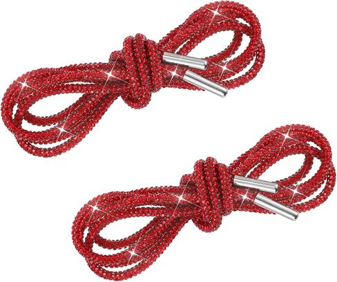 1 Pair Rhinestone Red Shoe Laces, Round Bling Shoe Laces, Rhinestone Rope Shoelaces Glitter Hoodie String, Crystal Red Shoelaces for Sneakers Boots in Saudi Arabia