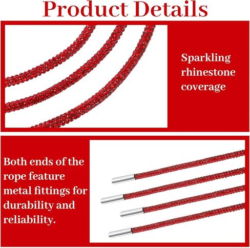 1 Pair Rhinestone Red Shoe Laces, Round Bling Shoe Laces, Rhinestone Rope Shoelaces Glitter Hoodie String, Crystal Red Shoelaces for Sneakers Boots in Saudi Arabia