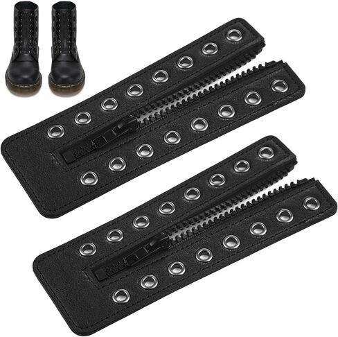 2 Pcs Boot Zipper Inserts, PU Leather Lace in Zippers with 8 Metal Eyelets, Easy On Off for Sneakers and Work Shoes in Saudi Arabia