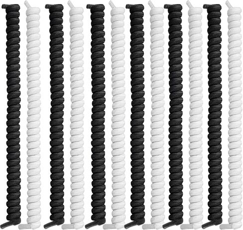 12 Pcs Curly No Tie Shoelaces, Curly Elastic Shoe Laces Anti-Fall Spring Shoe Laces Tieless Shoelaces for Sneakers Flat Sports Shoes(Black, White) in Saudi Arabia