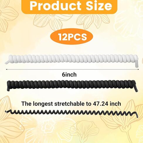 12 Pcs Curly No Tie Shoelaces, Curly Elastic Shoe Laces Anti-Fall Spring Shoe Laces Tieless Shoelaces for Sneakers Flat Sports Shoes(Black, White) in Saudi Arabia