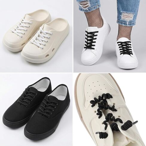 12 Pcs Curly No Tie Shoelaces, Curly Elastic Shoe Laces Anti-Fall Spring Shoe Laces Tieless Shoelaces for Sneakers Flat Sports Shoes(Black, White) in Saudi Arabia