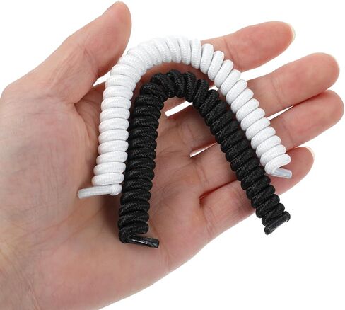 12 Pcs Curly No Tie Shoelaces, Curly Elastic Shoe Laces Anti-Fall Spring Shoe Laces Tieless Shoelaces for Sneakers Flat Sports Shoes(Black, White) in Saudi Arabia