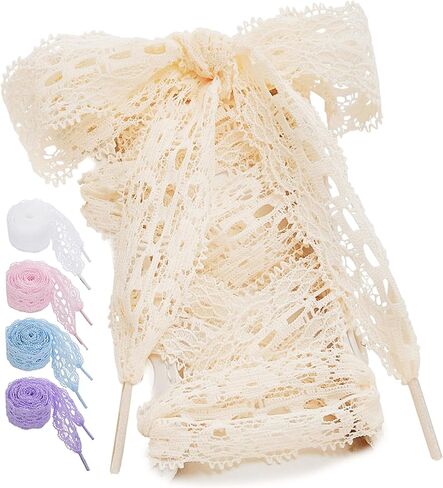 زوجان من أربطة الأحذية المسطحة من الدانتيل للأحذية الرياضية من Stepace، رباط حذاء ناعم بعرض 3 سم للأحذية، أربطة شريطية رائعة للنساء والفتيات in Kuwait