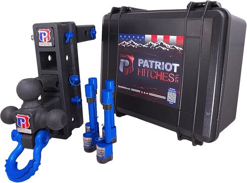 The Patriot - حامل كروي متعدد المهام من الفولاذ الصلب لجهاز الاستقبال شديد التحمل، خطاف محوري، قابل للتعديل، خطوة، إزاحة، وصلة ربط ارتفاع من الفئة V بوزن 30.000 رطل. (نسيج أسود - لمسة زرقاء، 2") in Kuwait