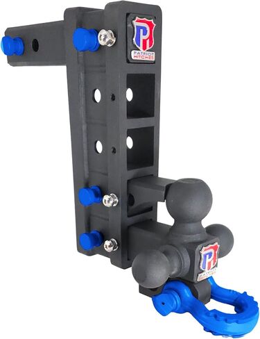 The Patriot - حامل كروي متعدد المهام من الفولاذ الصلب لجهاز الاستقبال شديد التحمل، خطاف محوري، قابل للتعديل، خطوة، إزاحة، وصلة ربط ارتفاع من الفئة V بوزن 30.000 رطل. (نسيج أسود - لمسة زرقاء، 2") in Kuwait