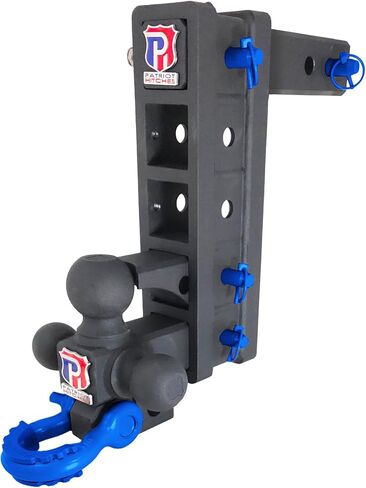 The Patriot - حامل كروي متعدد المهام من الفولاذ الصلب لجهاز الاستقبال شديد التحمل، خطاف محوري، قابل للتعديل، خطوة، إزاحة، وصلة ربط ارتفاع من الفئة V بوزن 30.000 رطل. (نسيج أسود - لمسة زرقاء، 2") in Kuwait