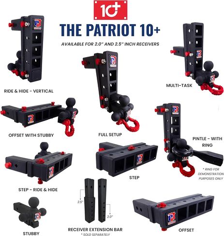 The Patriot - حامل كروي متعدد المهام من الفولاذ الصلب لجهاز الاستقبال شديد التحمل، خطاف محوري، قابل للتعديل، خطوة، إزاحة، وصلة ربط ارتفاع من الفئة V بوزن 30.000 رطل. (نسيج أسود - لمسة زرقاء، 2") in Kuwait