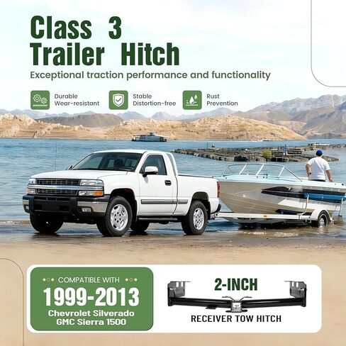 Class 3 Trailer Hitch Compatible with 1999-2013 Chevrolet Silverado GMC Sierra 1500 2" Receiver Black Steel Replacement for 44563 in Saudi Arabia