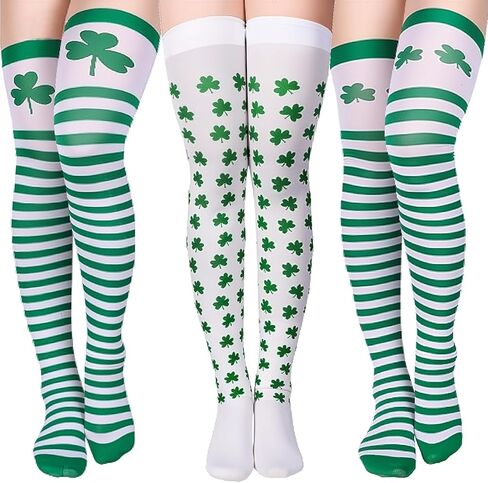 Zhanmai St. Patrick's Day Knee High Socks, Thigh High Socks Shamrock Green Irish Hosiery Tights for Costume Party in Saudi Arabia