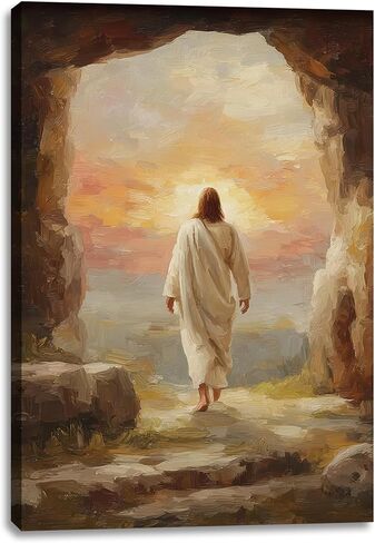 يسوع قماش جدار الفن ديكور، عيد الفصح يسوع يترك القبر اللوحة ملصق، كريستين المنقذ صور لحائط غرفة المعيشة غرفة نوم الكنيسة ديكور المنزل 16 * 24 في (قماش ممتد على إطار خشبي) in Kuwait