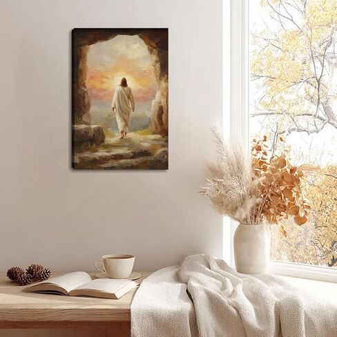 يسوع قماش جدار الفن ديكور، عيد الفصح يسوع يترك القبر اللوحة ملصق، كريستين المنقذ صور لحائط غرفة المعيشة غرفة نوم الكنيسة ديكور المنزل 16 * 24 في (قماش ممتد على إطار خشبي) in Kuwait