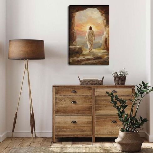 يسوع قماش جدار الفن ديكور، عيد الفصح يسوع يترك القبر اللوحة ملصق، كريستين المنقذ صور لحائط غرفة المعيشة غرفة نوم الكنيسة ديكور المنزل 16 * 24 في (قماش ممتد على إطار خشبي) in Kuwait