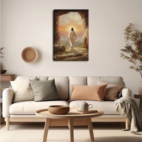 يسوع قماش جدار الفن ديكور، عيد الفصح يسوع يترك القبر اللوحة ملصق، كريستين المنقذ صور لحائط غرفة المعيشة غرفة نوم الكنيسة ديكور المنزل 16 * 24 في (قماش ممتد على إطار خشبي) in Kuwait