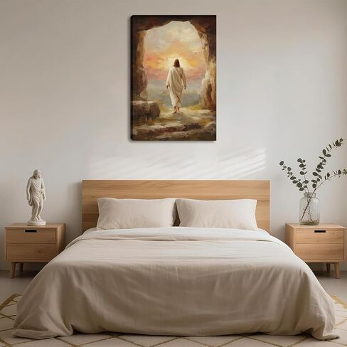 يسوع قماش جدار الفن ديكور، عيد الفصح يسوع يترك القبر اللوحة ملصق، كريستين المنقذ صور لحائط غرفة المعيشة غرفة نوم الكنيسة ديكور المنزل 16 * 24 في (قماش ممتد على إطار خشبي) in Kuwait