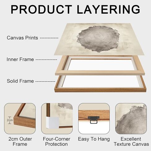 WENGTIAO 3Pcs Neutral Tree Ring Framed Canvas Wall Art Beige Gray Wood Stump Paintings Nature Rustic Farmhouse Wall Decor Pictures Modern Art Prints For Living Room Bedroom Office 16"x24"x3 in Kuwait