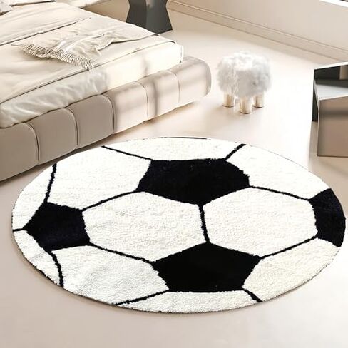 Football Rug,100 cm Round Rug,Football Room Decor for Boys,3D Look,Shaggy Pile Carpet. Machine Washable.TPR Latex Non-Slip Sole.Tootball Room Decor.Sports Rug in Saudi Arabia