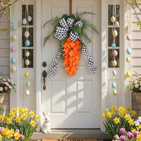 Dingion 24 Inch Easter Tulip Carrot Wreath for Front Door Spring Tulip Door Hanger Artificial Orange Carrot Wreath for Porch Wall Home Indoor Outdoor Easter Decoration in Saudi Arabia