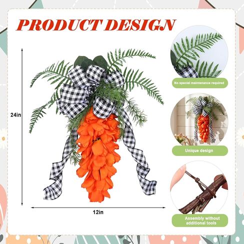 Dingion 24 Inch Easter Tulip Carrot Wreath for Front Door Spring Tulip Door Hanger Artificial Orange Carrot Wreath for Porch Wall Home Indoor Outdoor Easter Decoration in Saudi Arabia