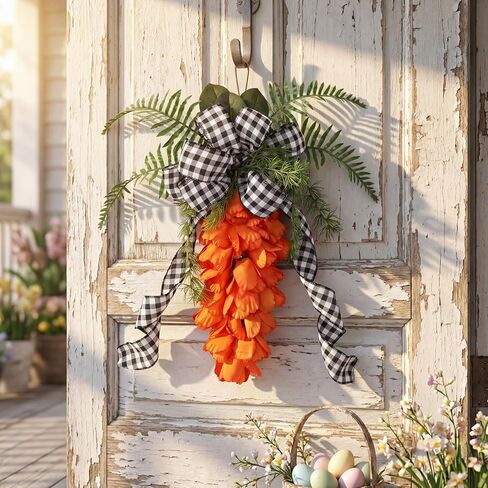 Dingion 24 Inch Easter Tulip Carrot Wreath for Front Door Spring Tulip Door Hanger Artificial Orange Carrot Wreath for Porch Wall Home Indoor Outdoor Easter Decoration in Saudi Arabia