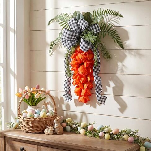 Dingion 24 Inch Easter Tulip Carrot Wreath for Front Door Spring Tulip Door Hanger Artificial Orange Carrot Wreath for Porch Wall Home Indoor Outdoor Easter Decoration in Saudi Arabia