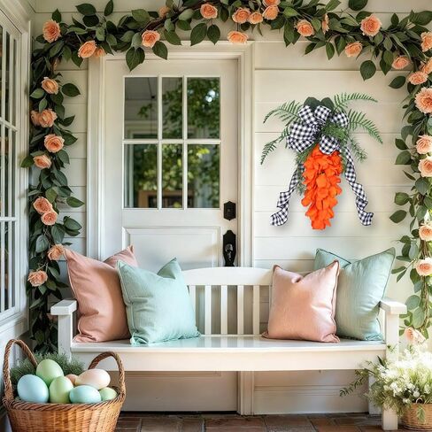 Dingion 24 Inch Easter Tulip Carrot Wreath for Front Door Spring Tulip Door Hanger Artificial Orange Carrot Wreath for Porch Wall Home Indoor Outdoor Easter Decoration in Saudi Arabia
