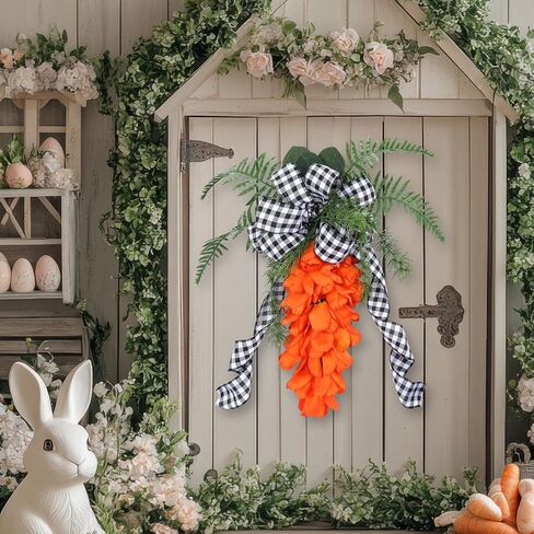 Dingion 24 Inch Easter Tulip Carrot Wreath for Front Door Spring Tulip Door Hanger Artificial Orange Carrot Wreath for Porch Wall Home Indoor Outdoor Easter Decoration in Saudi Arabia