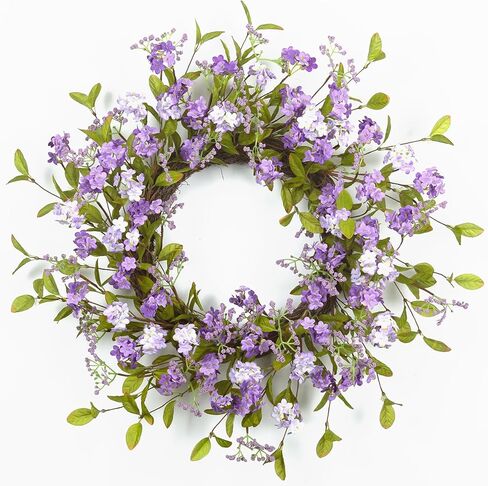 22" Spring Wreath for Front Door Lush Summer Floral Pink Cherry Blossom Purple Lilac Grapevine Base Artificial Wreaths for Outdoor Indoor Easter Decor in Saudi Arabia