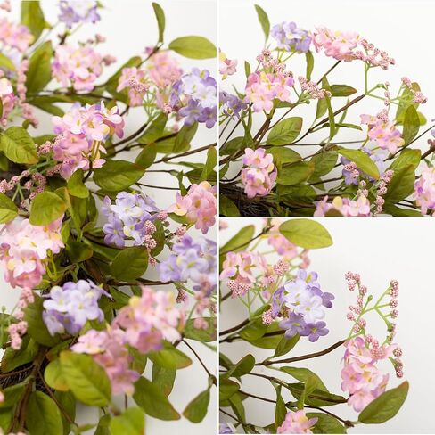 22" Spring Wreath for Front Door Lush Summer Floral Pink Cherry Blossom Purple Lilac Grapevine Base Artificial Wreaths for Outdoor Indoor Easter Decor in Saudi Arabia