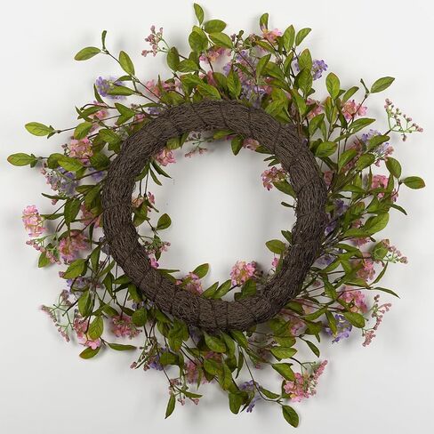 22" Spring Wreath for Front Door Lush Summer Floral Pink Cherry Blossom Purple Lilac Grapevine Base Artificial Wreaths for Outdoor Indoor Easter Decor in Saudi Arabia