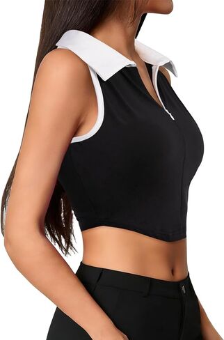 Remidoo Women's Polo Crop Tank Top Sleeveless Half Zip Collared Athletic Tennis Shirt in Saudi Arabia