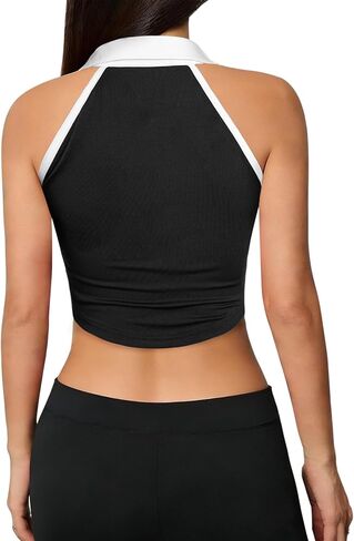 Remidoo Women's Polo Crop Tank Top Sleeveless Half Zip Collared Athletic Tennis Shirt in Saudi Arabia