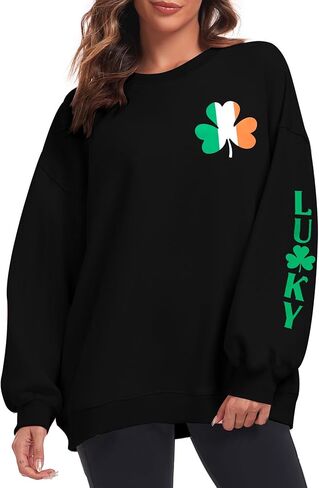 JINTING St Patricks Day Sweatshirt Women Irish Clover Long Sleeve Shirt Lucky Shamrock Graphic Pullover Tops in Saudi Arabia