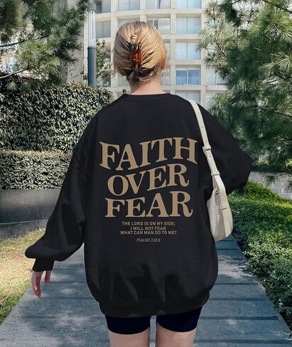 Christian Sweatshirt Women Jesus God Faith Over Fear Religious Sayings Shirt Bible Verse Long Sleeve Pullover Top in Saudi Arabia