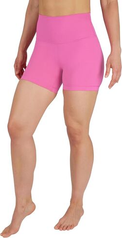 Yogalicious Womens 5", 7" High Waisted Biker Shorts Squat Proof Workout Yoga Short 2 Pack - Sugar Plum/Black 5" Elastic Free - Large in Saudi Arabia