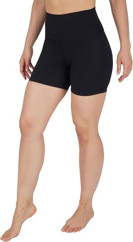 Yogalicious Womens 5", 7" High Waisted Biker Shorts Squat Proof Workout Yoga Short 2 Pack - Sugar Plum/Black 5" Elastic Free - Large in Saudi Arabia