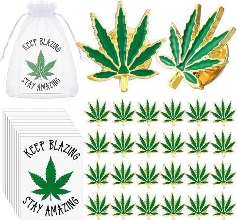 24 Sets Marijuana Accessory 420 Weed Accessories Marijuana Leaf Enamel Lapel Pin with Cards and Bags for Men Women Clothes Bags Hats Cannabis Gifts Weed Party Decorations Jamaica Favors for Adults in Saudi Arabia