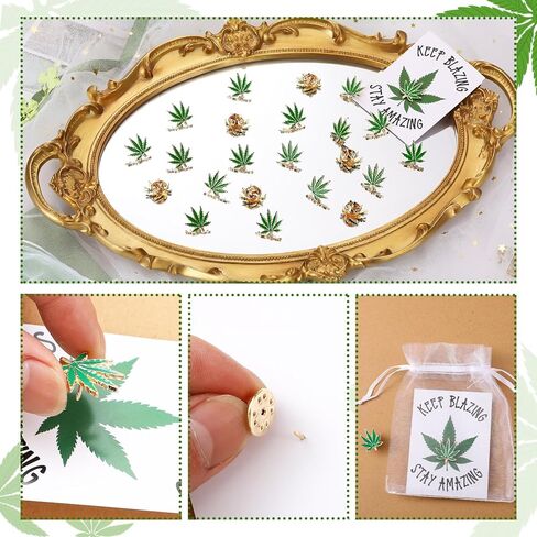 24 Sets Marijuana Accessory 420 Weed Accessories Marijuana Leaf Enamel Lapel Pin with Cards and Bags for Men Women Clothes Bags Hats Cannabis Gifts Weed Party Decorations Jamaica Favors for Adults in Saudi Arabia