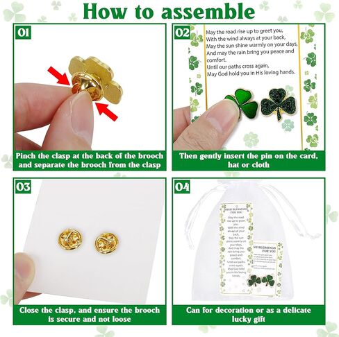 30 مجموعة من دبابيس القرنفل لعيد القديس باتريك إكسسوارات دبوس شامروك بطاقات نعمة الإشارات المرجعية حقائب بيضاء لحفلات القديس باتريك الأيرلندية هدايا الحظ السعيد السائبة in Kuwait